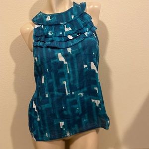 Ann Taylor Blue High Neck Blouse Sz 2